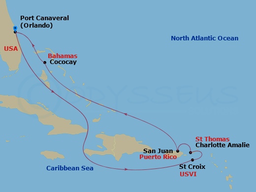 Adventure of the Seas Caribbean Itinerary Map