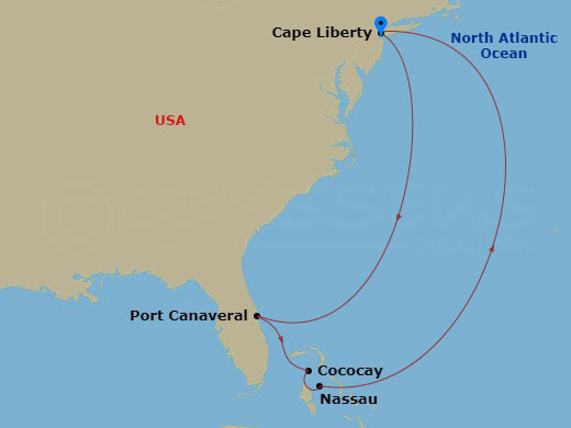 Odyssey of the Seas Itinerary Map