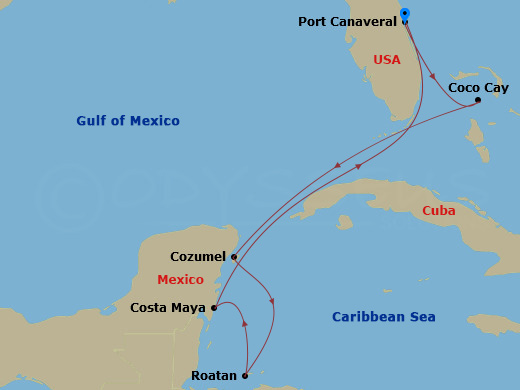 Wonder of the Seas Western Caribbean Itinerary Map